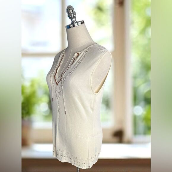 DAVID MEISTER Beaded Embellished Knit Top V-Neck Tank Blouse Size L - Picture 7 of 16